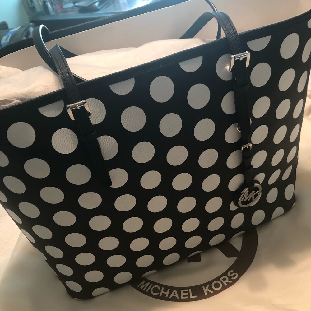 BRAND NEW Michael Kors B&W Polka Dot Tote
